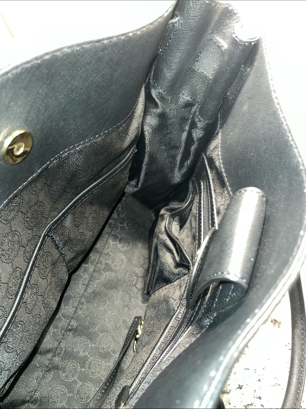 Michael Kors Black Leather Tote with Gold Padlock - Picture 3 of 3
